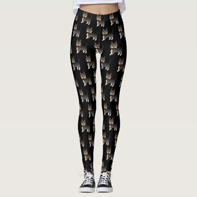 Leggings Motif de chien Yorkshire Terrier noir et feu (Devant)