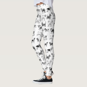 Leggings Motif de chiens Vintages noirs et blancs
