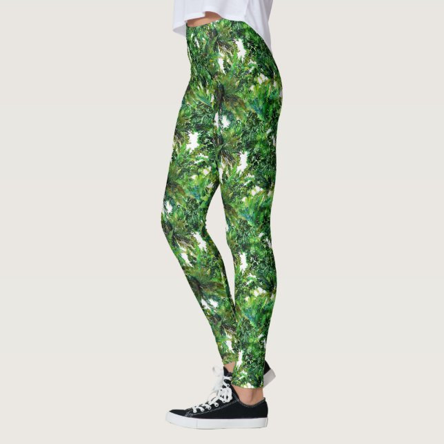 Leggings Motif de chute de la forêt de fougère verte aquare (Gauche)