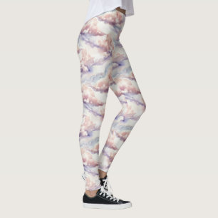 Leggings Motif de ciel rêveur pastel avec nuages à l'aquare
