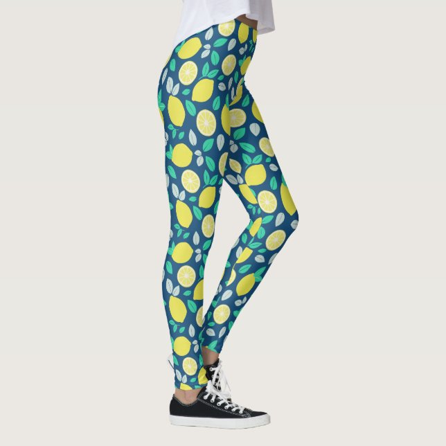 Leggings Motif de citron d'été en bleu marine (Droite)