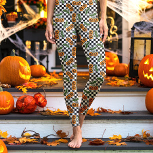 Leggings Motif de citrouilles cerises à damier noir