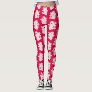Leggings Motif de cochon de caricature de danse mignonne