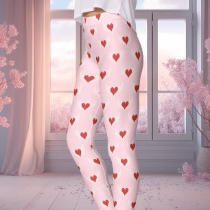 Leggings Motif de cœur ailé de la Saint-Valentin rose et ro