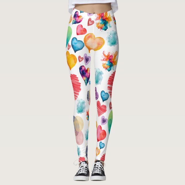 Leggings Motif de coeur aquarelle (Devant)