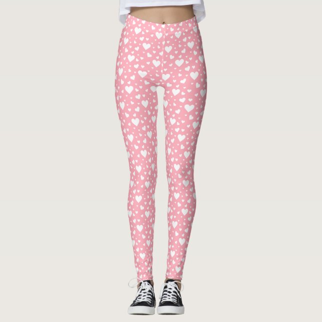 Leggings Motif de cœur blanc sur rose (Devant)