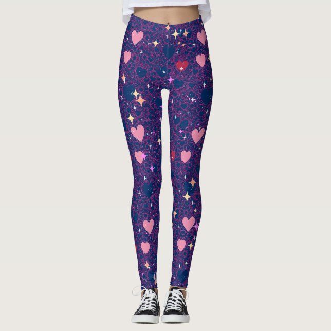 Leggings Motif de coeur brillant 01 DBlue BG (Devant)