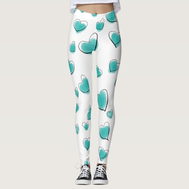 Leggings Motif de coeur d'aquarelle mignonne (Devant)