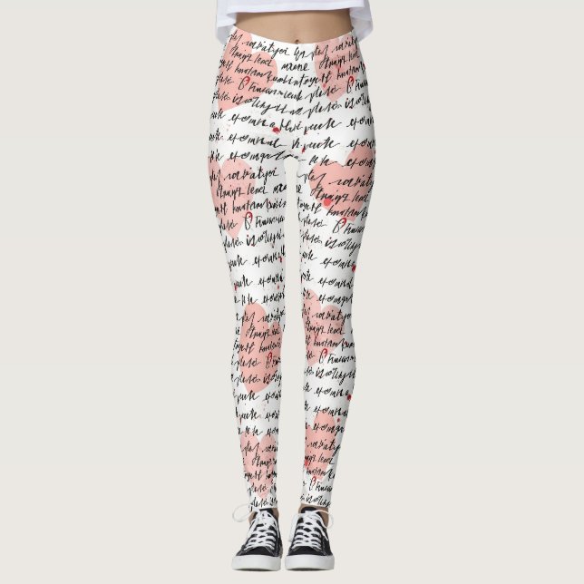 Leggings Motif de cœur moderne avec arrière-plan en script  (Devant)