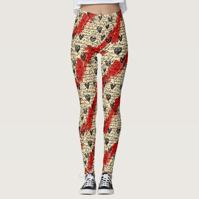 Leggings Motif de cœur moderne avec fond de script (1) (Devant)