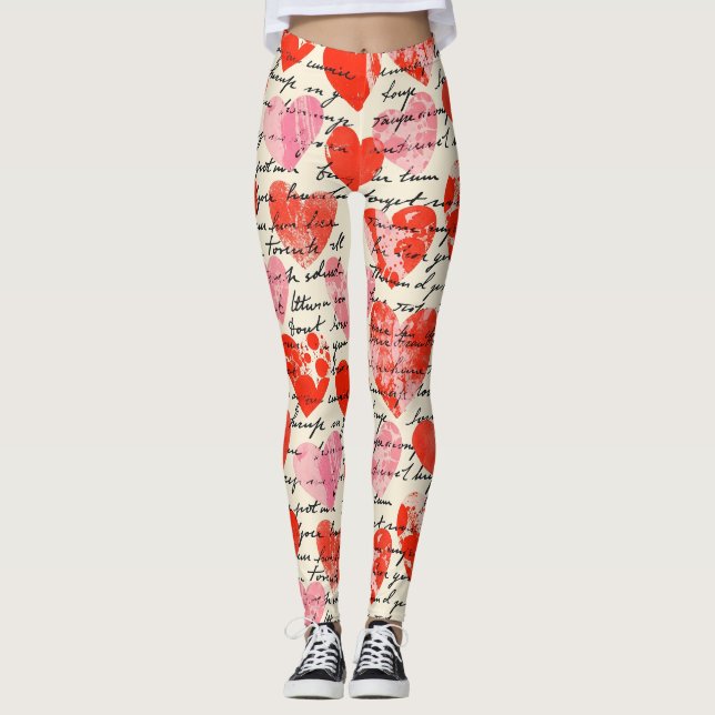 Leggings Motif de cœur moderne avec fond de script (12) (Devant)