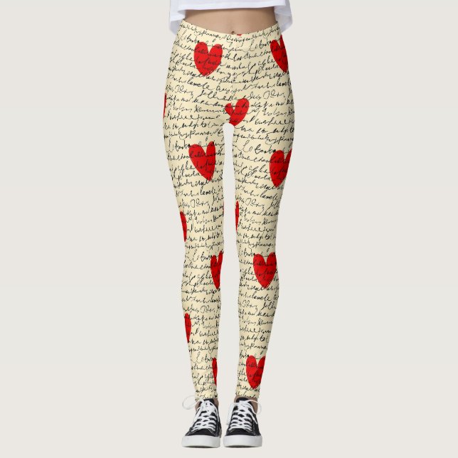 Leggings Motif de cœur moderne avec fond de script (15) (Devant)