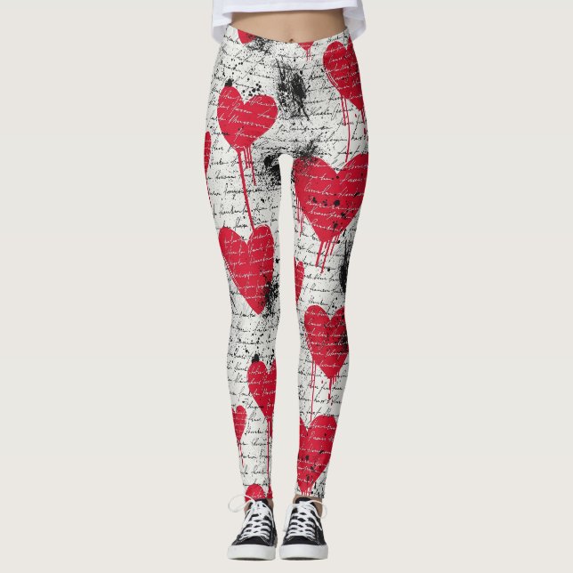 Leggings Motif de cœur moderne avec fond de script (3) (Devant)