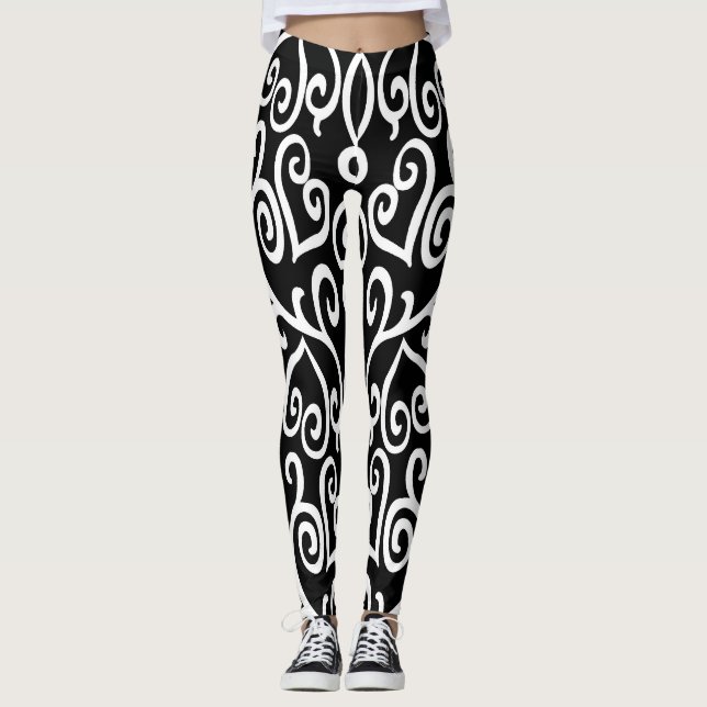 Leggings Motif de cœur noir et blanc (Devant)