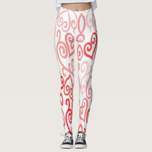 Leggings Motif de coeur Ombre rouge et rose