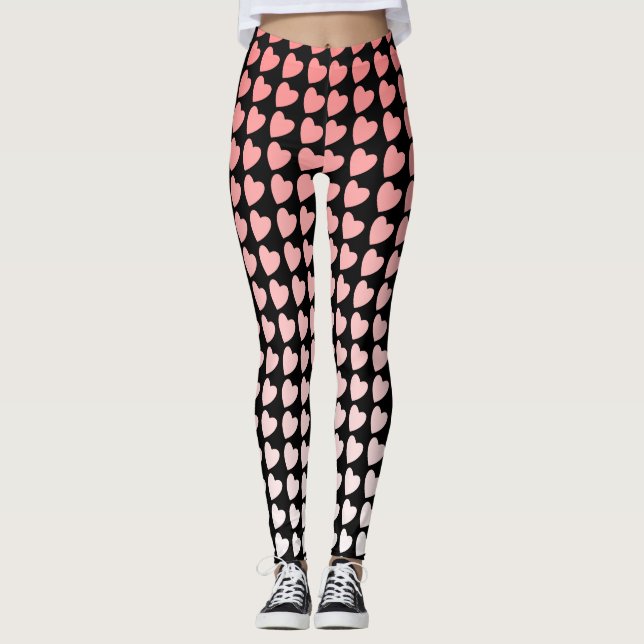 Leggings Motif de coeur rose et noir Dégradé Girly (Devant)