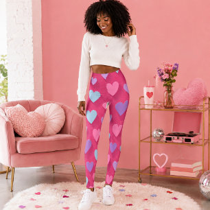 Leggings Motif de cœur rose néon