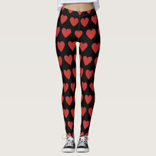 Leggings Motif de coeur rouge classique sur noir