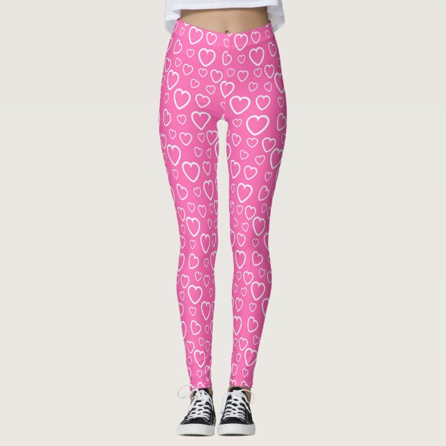 Leggings Motif de cœurs d'amour rose et blanc (Devant)