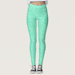 Leggings Motif de cœurs d'amour vert menthe et blanc