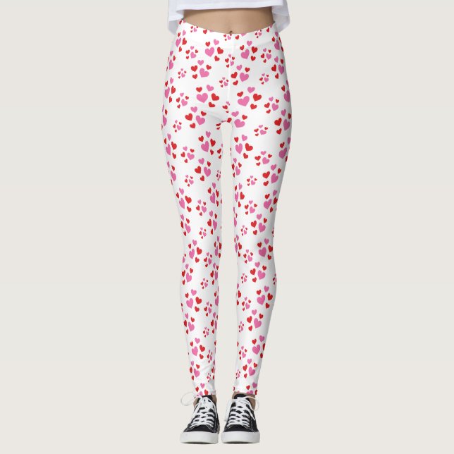 Leggings Motif De Coeurs Rouge Et Rose (Devant)
