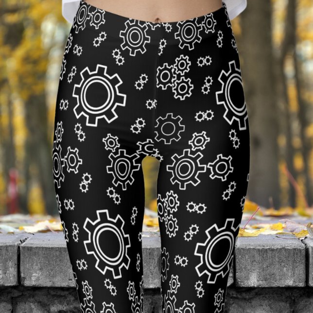 Leggings Motif de Cogs Noirs frais (Cogs on Black Leggings)