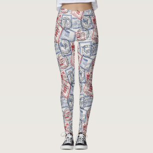 Leggings Motif de collage de timbres-poste vintage (2)