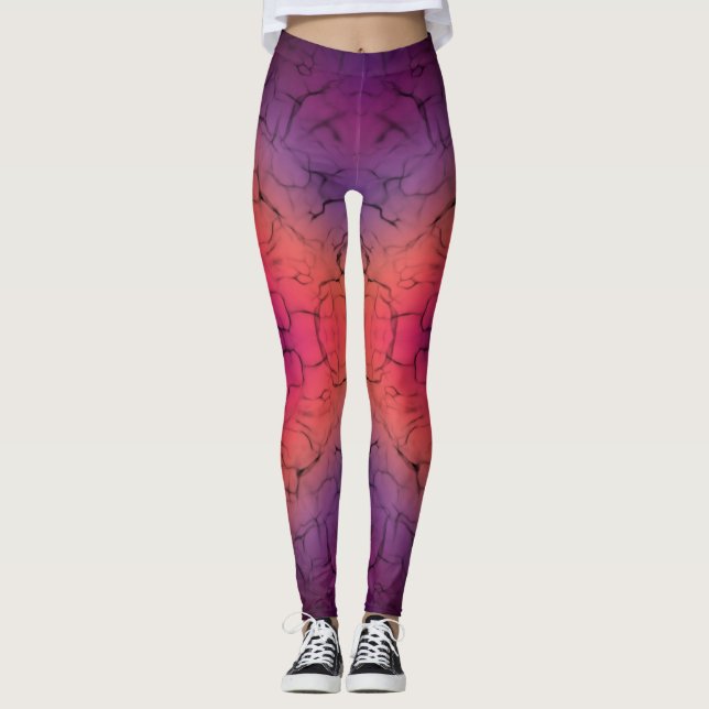 Leggings Motif de conception abstraite noir violet orange (Devant)