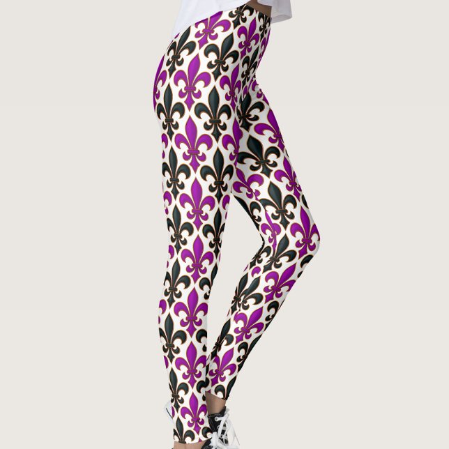 Leggings Motif de conception de fleur de lis baroque noir v (Créateur téléchargé)