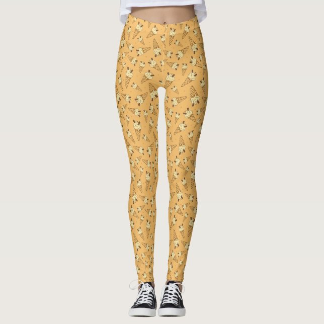 Leggings Motif de cône de crème glacée d'été sur Orange (Devant)