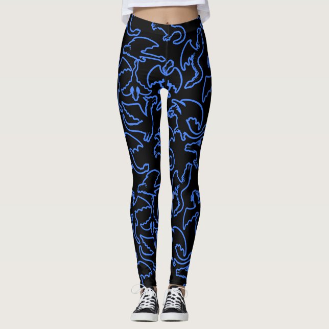 Leggings Motif de contour de dragon 03.b Fond noir (Devant)