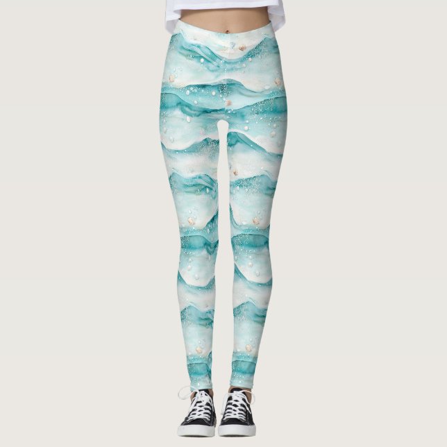 Leggings Motif de coquillage de mer nautique (Devant)