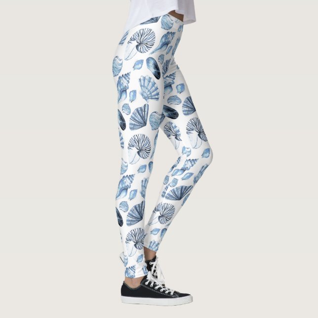 Leggings Motif de coquillages bleus sur blanc (Droite)