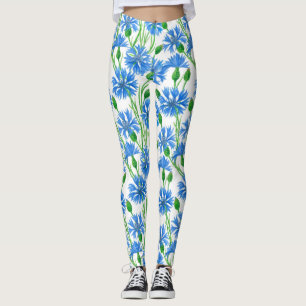 Leggings Motif de cornflower aquarelle