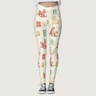 Leggings Motif de Cottage à Cheval à Bascule Carreaux Apais