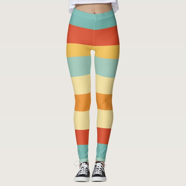 Leggings Motif de couleur rétro rayé (Devant)