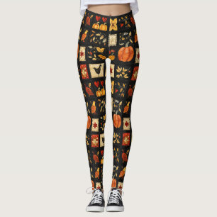 Leggings Motif de courtepointe d'art populaire d'automne