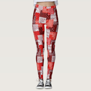 Leggings Motif de couture patchwork paisley bandana rouge