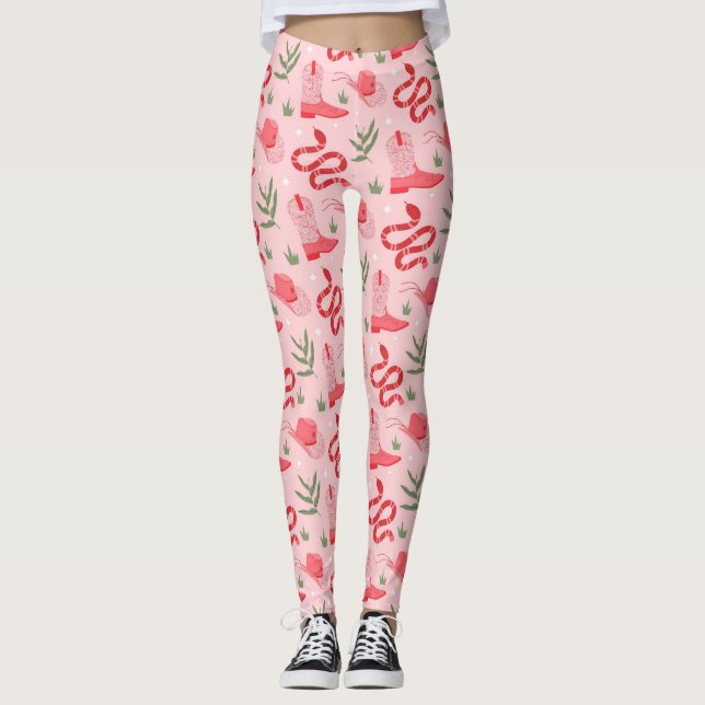 Leggings Motif De Cowboy Et Serpents Rose (Devant)