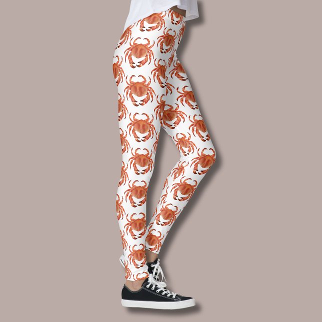 Leggings Motif de crabe côtier (Brown crab coastal crustacean leggings on white)