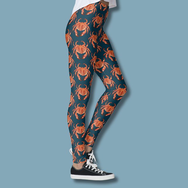 Leggings Motif de crabe côtier (Brown crab coastal crustacean legging on blue)