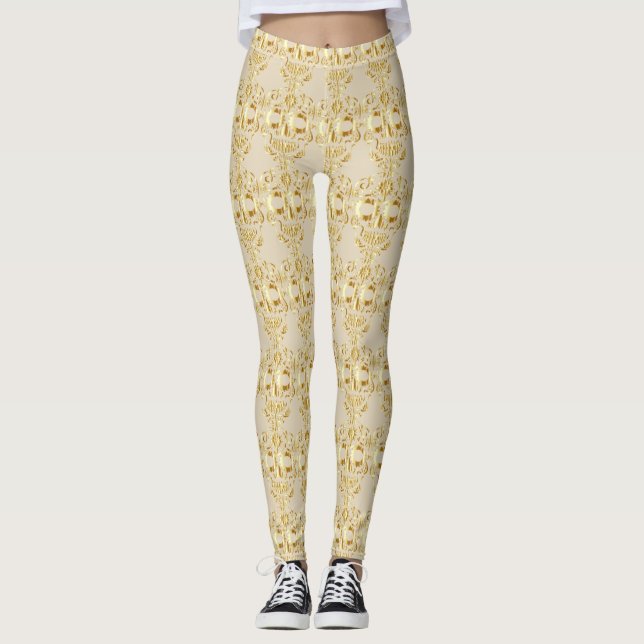 Leggings Motif de crâne en sucre doré (Devant)