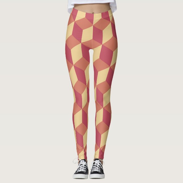 Leggings Motif de Cube rouge orange Abstrait (Devant)