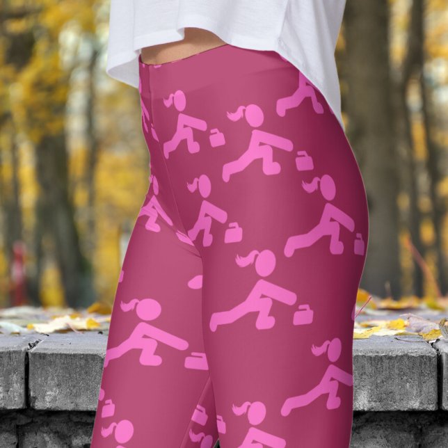 Leggings Motif de curling marron rouge et rose (Womens Curling on Maroon Leggings)