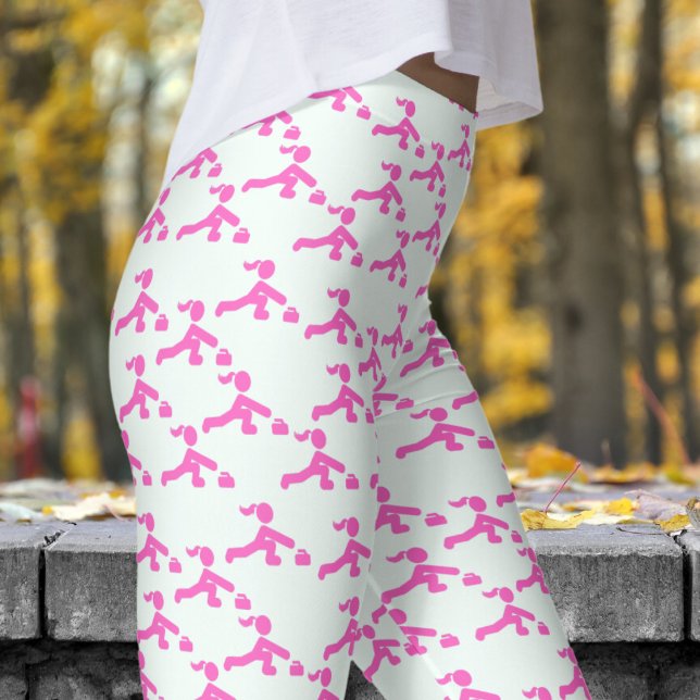 Leggings Motif de curling pour femmes blanches et roses (Womens Curling on White Mint Cream Leggings)
