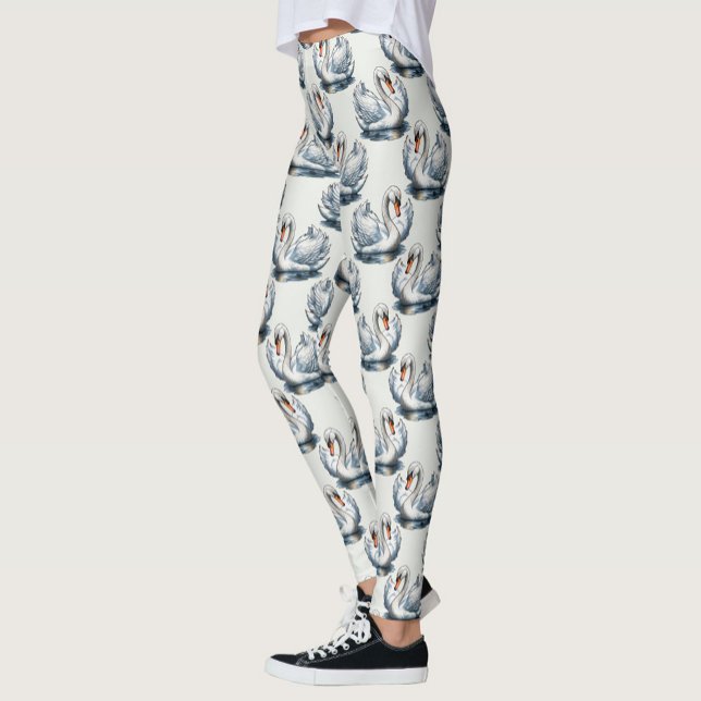 Leggings Motif de cygnes sur fond blanc  (Créateur téléchargé)