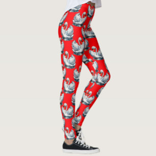 Leggings Motif de cygnes sur fond rouge