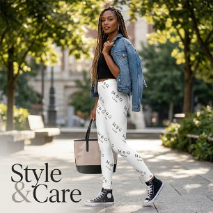 Leggings Motif de date de monogramme personnalisé élégant b