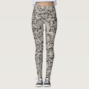 Leggings Motif de dentelle florale noir et blanc orné