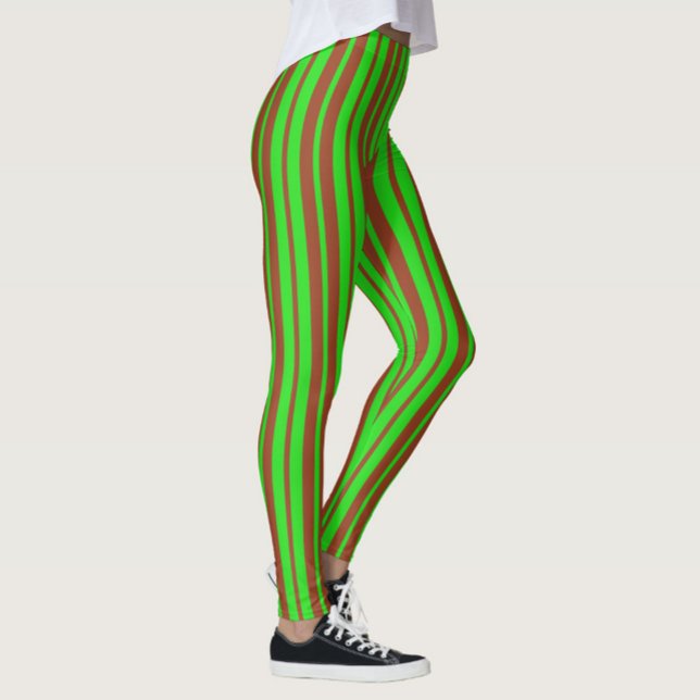 Leggings Motif de design rayures élégantes vert marron (Créateur téléchargé)